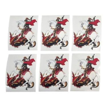 Imagem de Kit 6 Adesivos Vinil Impermeável São Jorge Guerreiro 10x8 cm - Lua Mís