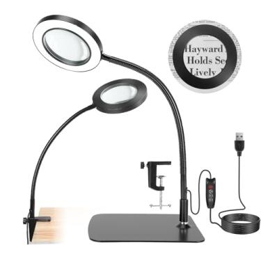 Imagem de NetLea Lupa De Mesa 10X Com Luz E Suporte, Led Tipo Pescoço Ganso Luz, Mãos Livres Para Trabalho Perto, Pintura, Reparos Artesanato, Leitura Na Cama (Base Braçadeira)