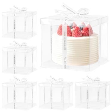 Imagem de Generic Caixa Transparente Para Bolo Com 6 Peças, Fita, 10X10X9,5 Polegadas, De Transporte Tampa 2 Camadas 8 Embalagem Alta E Transparente, Presente Dia Das Mães, Aniversário, Casamento