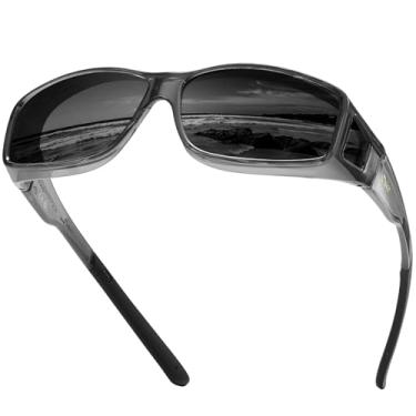Imagem de DUCO Óculos de sol Fit Over para homens e mulheres, lentes polarizadas com proteção UV400, óculos de sol grandes DC8968, Lente cinza transparente com armação cinza, common