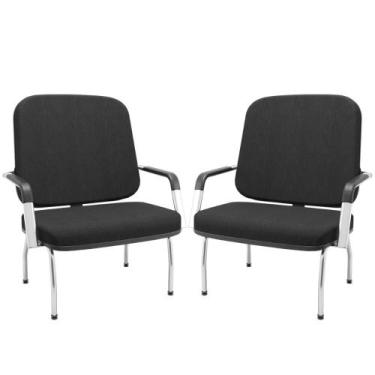 Imagem de Kit 02 Cadeiras de Escritório Recepção com Braço Fixa Cromada Magno P0