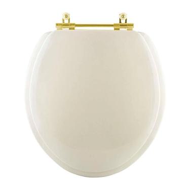 Imagem de Assento Sanitario Almofadado Convencional Oval Marfim Para Vaso Celite Com Ferragem Dourada