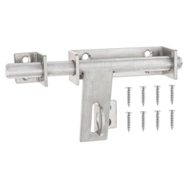 Imagem de Trava de porta de aço inoxidável SUS304 sólida de 17 cm para cerca de madeira/porta de quintal/porta de celeiro com 8 peças de parafusos de aço inoxidável 304, orifício de cadeado de 15 mm, parafusos