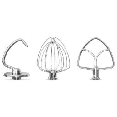Imagem de LETOMS Acessórios de aço inoxidável 3 peças para batedeira e tigela de mistura KitchenAid de 4,5 a 5 QT, chicote de arame K45WW, gancho de massa K45DH, batedor plano K45B, lavável na lava-louças e