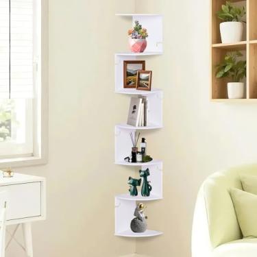 Imagem de ShellKingdom Suporte de parede para prateleira de canto, estante de canto de 7 níveis, prateleiras flutuantes para casa, sala de estar, quarto, escritório, banheiro, decorações de espaços pequenos