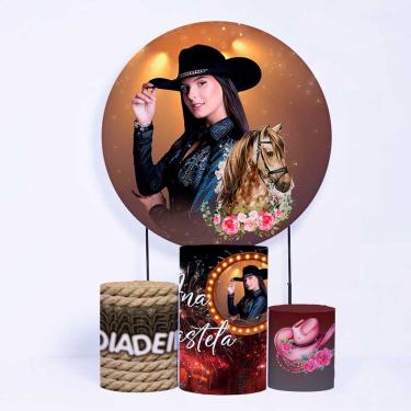 Imagem de Kit Painel de Festa Redondo de 1,80m e Trio de Cilindros Ana Castela - Fera Print
