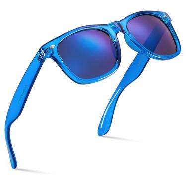 Imagem de Retro Rewind Óculos de sol espelhados coloridos neon anos 80 com armação translúcida para homens e mulheres, Azul royal translúcido | Espelhado azul, One size fits most