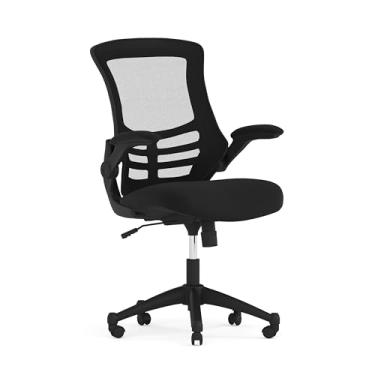 Imagem de Flash Furniture Kelista Cadeira de escritório ergonômica giratória de malha preta com braços articulados