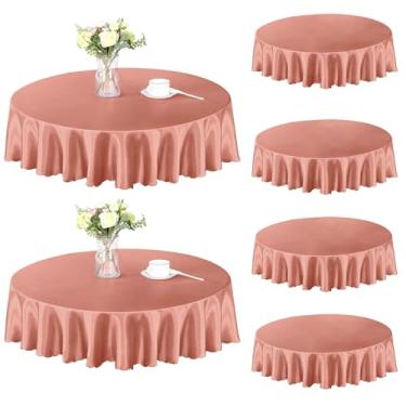 Imagem de Homiest Pacote com 6 toalhas de mesa redondas de 1,5 m de cetim, sobreposição de toalha de mesa de ouro rosa para recepção de casamento, banquete de formatura