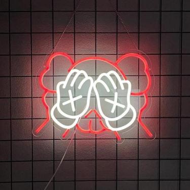 Imagem de Urso Vermelho Luz De Néon Graffiti Arte Led Sinal Para Escritório Sala