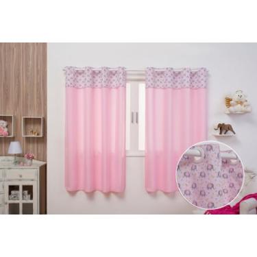 Imagem de Cortina Infantil Kids Estampada 2,00m x 1,40m com Barrado Duas Folhas Promoção (ELEFANTE ROSA)