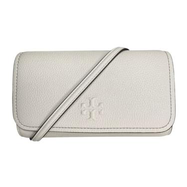 Imagem de Tory Burch Bolsa tiracolo feminina 146467 Thea de couro granulado com ferragens douradas e carteira plana, Marfim, Carteira