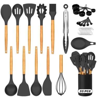 Imagem de Conjunto de utensílios de silicone para cozinha, espátula de borracha preta, acessórios para casa, utensílios de decoração de chef, podem ser lavados na lava-louças, silicone antiaderente resistente