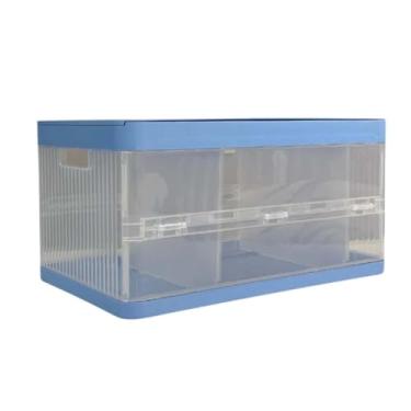 Imagem de Caixa Organizadora 21 Litros com Tampa e 2 Divisórias Removíveis – Empilhável, Transparente com Tampa Azul – Plástico PP Resistente para Armário, Quarto ou Escritório (Azul)