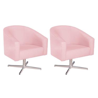 Imagem de Kit 02 Poltronas Luiza Base Giratória De Metal Suede - Doce Sonho Móveis Rosa Bebê