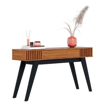 Imagem de Aparador Riviera Mdp Com 1 Gaveta E Pés Em Madeira Maciça Colibri Noce Com Preto