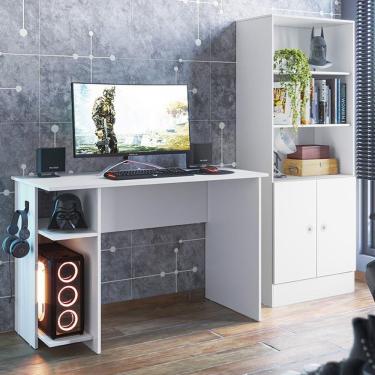 Imagem de Kit Mesa Computador Gamer 3875 E Armario 2 Portas 4095 Branco Branco