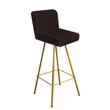 Imagem de Banqueta Alta Lexi Com Encosto Bar Balcão Bistrô Ferro Dourado Sintético Marrom