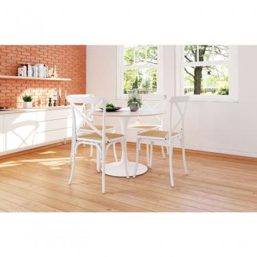 Imagem de Kit 10 Cadeiras Katrina X Branca Assento Bege Aço New Green - Bege