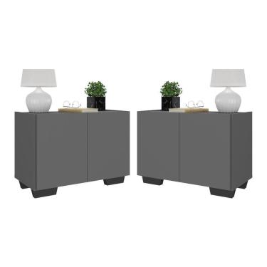 Imagem de Kit 2 Mesas De Cabeceira 2 Portas E Pés Mp4139 Grafite preto