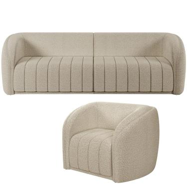 Imagem de Kit Sofá 5 Lugares Para Sala De Estar 332 Cm Com 01 Poltrona Lazio M03 Bouclê Bege - Lyam Decor