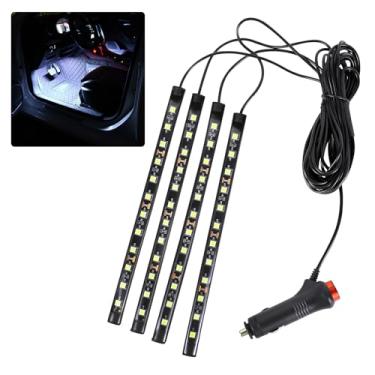 Imagem de Ongfuwu Fita de LED para carro, 12 V 48 luzes LED para atmosfera interior sob o painel, lâmpada decorativa universal para interior automotivo com porta USB, acessórios para carro (branco, acendedor)