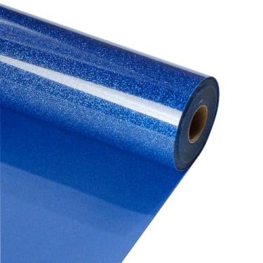 Imagem de RENLITONG Rolos de vinil de transferência de calor HTV com glitter azul real - 30,5 cm x 6 m com glitter em vinil para camiseta e silhueta, fácil de cortar e remover ervas daninhas para design de