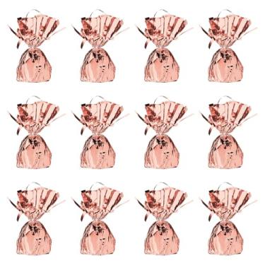 Imagem de Beistle Suporte de balão de ouro rosa 12 peças com plástico metálico para mesa de peso central para casamento, dia dos namorados, decorações e suprimentos para festas de aniversário, 12,7 x 5,7 cm