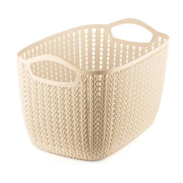 Imagem de Cesto Plástico Organizador Trançado Largo Extra Grande Bege Ordene