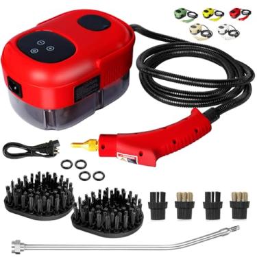 Imagem de HCCTWOOW Limpador A Vapor Portátil De 2500 W, Vaporizador Para Limpeza, Aquecimento Rápido 15 Segundos, Alta Pressão Com 5 Escovas E Haste Estendida (Vermelho - Limpador)