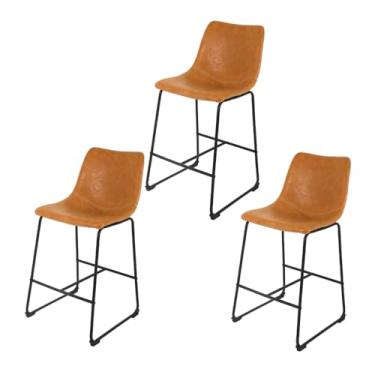 Imagem de Kit Conjunto 03 Banquetas De Cozinha Estofadas Com Base Fixa Média Munich Caramelo