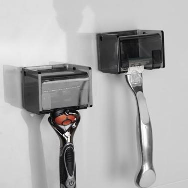 Imagem de LUEXBOX Pacote Com 2 Suportes De Acrílico Para Barbeador Capa Chuveiro, Organizador Parede Ventosa, Cabide Compatível Gillette Fusion 5 Proglide, Mach 3 Classic (Cinza Transparente)