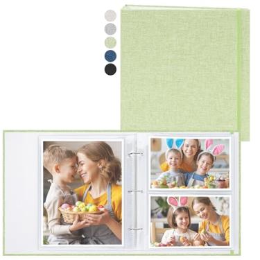 Imagem de Vienrose Álbum De Fotos Linho Com 3 Argolas, Comporta 190 Fotos, 160 4X6 E 30 6X8, Bolsos Vários Tamanhos, Livro Memórias Para Aniversário Casamento Em Família Bebê, Verde