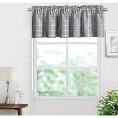 Imagem de Shunjie.Home Pacote Com 2 Sanefas Estilo Fazenda Para Janelas, De Cortina Xadrez Linho Filtro Luz, Janela Semitransparentes Cozinha, Quarto, Banheiro E Sala Estar (Cinza Escuro, 132 Cm X 45 Cm)