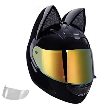 Imagem de ZJHELM Capacetes Off-Road Com Orelhas De Gato, Integrais Para Motocicletas, Motos Trilha E Quadriciclos (Capacete Preto Lentes Douradas, Médio)