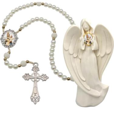 Imagem de Terço Oraçao Luxo com Imagem Anjo Nossa Senhora da Esperança Decoração