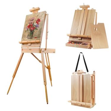 Imagem de conda Cavalete Francês Grande De Madeira E Para Caixa Desenho, Tripé Ajustável Com Gaveta Paleta Artistas, Amadores, Profissionais, Ideal Pintura, Desenho Exibição