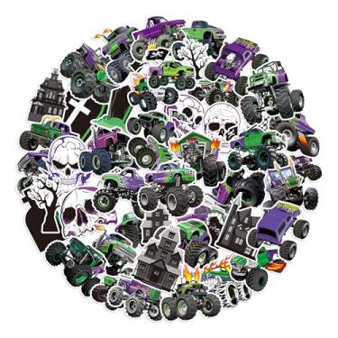 Imagem de Haooryx Adesivos Infantis Monster Truck - 50 Peças Autoadesivos À Prova D'Água Para Embrulho De Presente, Decalque Garrafa Água, Laptop, Bagagem, Decoração, Presente Aniversário, Prêmios Escolares,