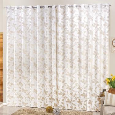 Imagem de Cortina Jacquard Folhas Ilhós 2,00x1,70m Varão Simples Bege