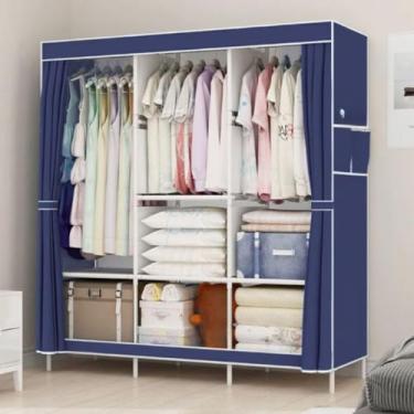 Imagem de Guarda Roupa Dobrável Organizador De Roupas Portátil Multiuso Armário Organizador de Roupas Sapatos Multiuso(AZUL MARINHO)