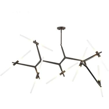 Imagem de G9 Lustre De Ramo Moderno, Lustre De Tubo De Espinha De Peixe De Estilo Industrial, Lustre De Ramo Minimalista Para Sala De Jantar Sala De Estar Luminárias, Black., 20 heads