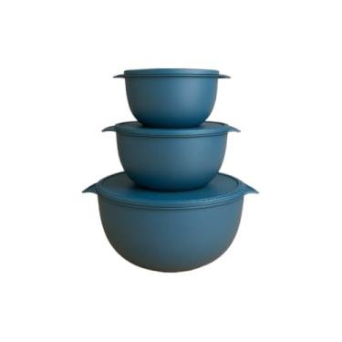 Imagem de Kit Potes Plásticos Redondos 3 unidades BOWL Marmitas, Vasilhas, Tapoer 2800ml, 1 Litro e 500ML (AZUL PETRÓLEO)