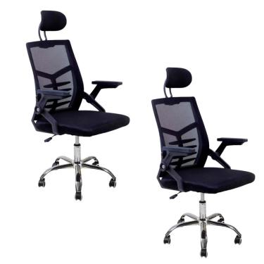 Imagem de Kit 2 Cadeiras Escritório Executiva Diretor Relax Ergonômica Com Apoio De Cabeça