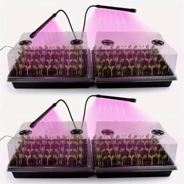 Imagem de RooTrimmer Conjuntos De Bandejas De Início De Sementes Com Luz De Cultivo, 4 Bandejas De Início De Mudas Com 4 Luzes De Planta Led Ajustáveis, Bandejas De Início De Sementes Com Tampa De Umidade De