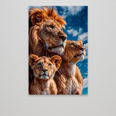 Imagem de Quadro Decorativo Família de Leão Mãe, Pai e 1 Filhote - MeMoldura, Ch