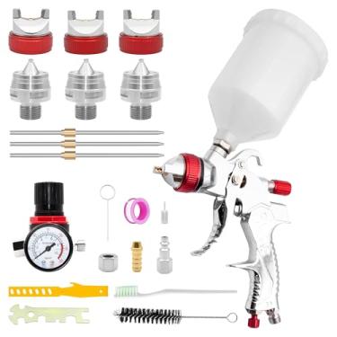 Imagem de ZOSANY Kit de pistola de pulverização de ar HVLP, kit de pistola de pulverização de tinta de alimentação por gravidade automotiva com conjuntos de bicos de 1,4, 1,7, 2,0 mm, copo de tinta de 600 cc