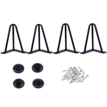 Imagem de Osring Pernas de mesa de cabelo de 10 cm com 3/8" de diâmetro de 3 rodas, perna de metal para grampo de cabelo do meio do século, 4 peças para mesa de café e banco de pátio, pés de grampo preto com protetores de piso para projetos DIY caseiros