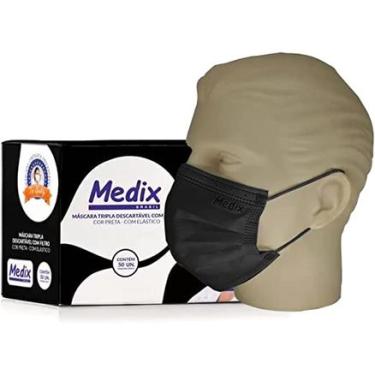 Imagem de Máscara Tripla Descartável Com Elástico Medix 50 Unidades Cor Preta Medix