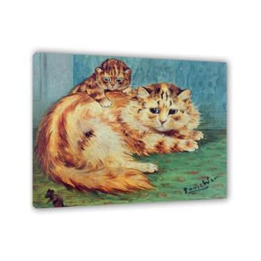 Imagem de Louis Wain Cat Print Rato atrevido! Poster Arte de parede de gato psicodélico Louis Wain Arte em tela para quarto, sala de estar, cozinha e escritório 48 x 40 cm (48 x 40 cm) Emoldurado