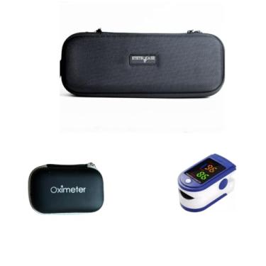 Imagem de Kit Case Estojo Bolsa Para Estetoscopio Littmann e Estojo para Oximetro 3M e Equipamentos Médicos, Stethocase, Proteção Maxima, Premium 3 em 1 (Preto)